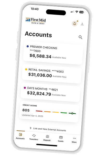 mobile phone with First Mid app on screen