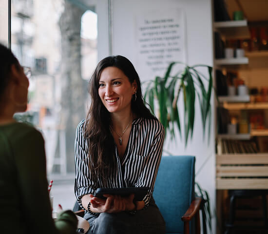 woman engaged in conversation