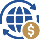 globe, arrows, and coin icon illustration
