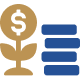 stack of coins next to "growing" cash icon illustration