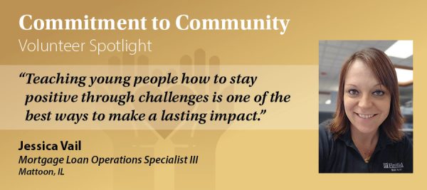 Jessica Vail, First Mid Mortgage Loan Operations Specialist III in Mattoon IL, recognized in November 2025 Volunteer Spotlight for community service.