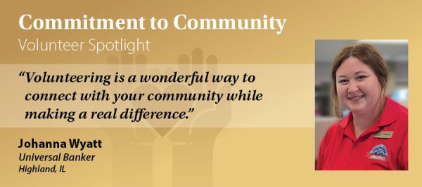 Johanna Wyatt, First Mid Universal Banker in Highland IL, recognized in October 2025 Volunteer Spotlight for community service.